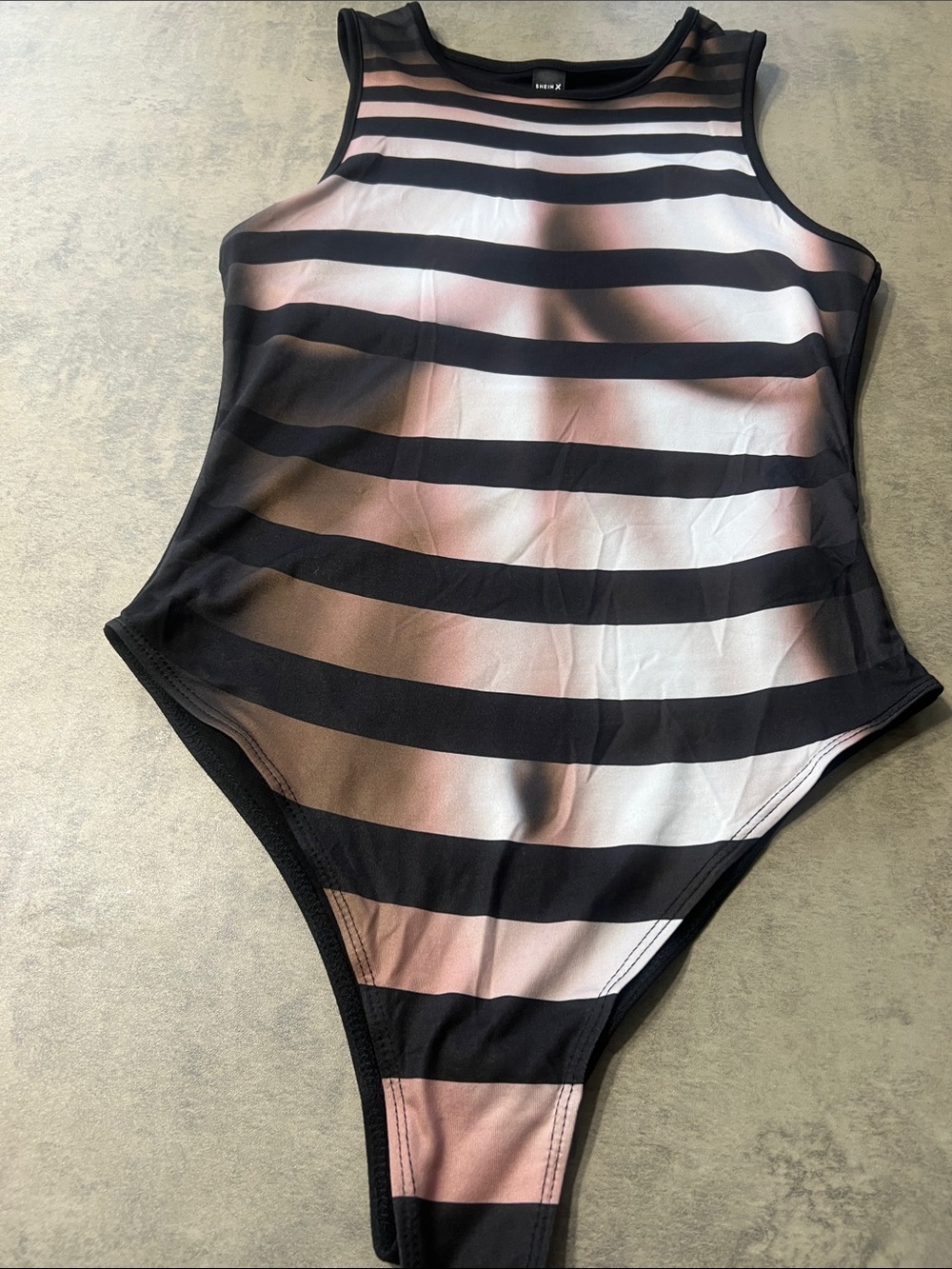 SHEIN Black and Body Striped  woman One-Piece